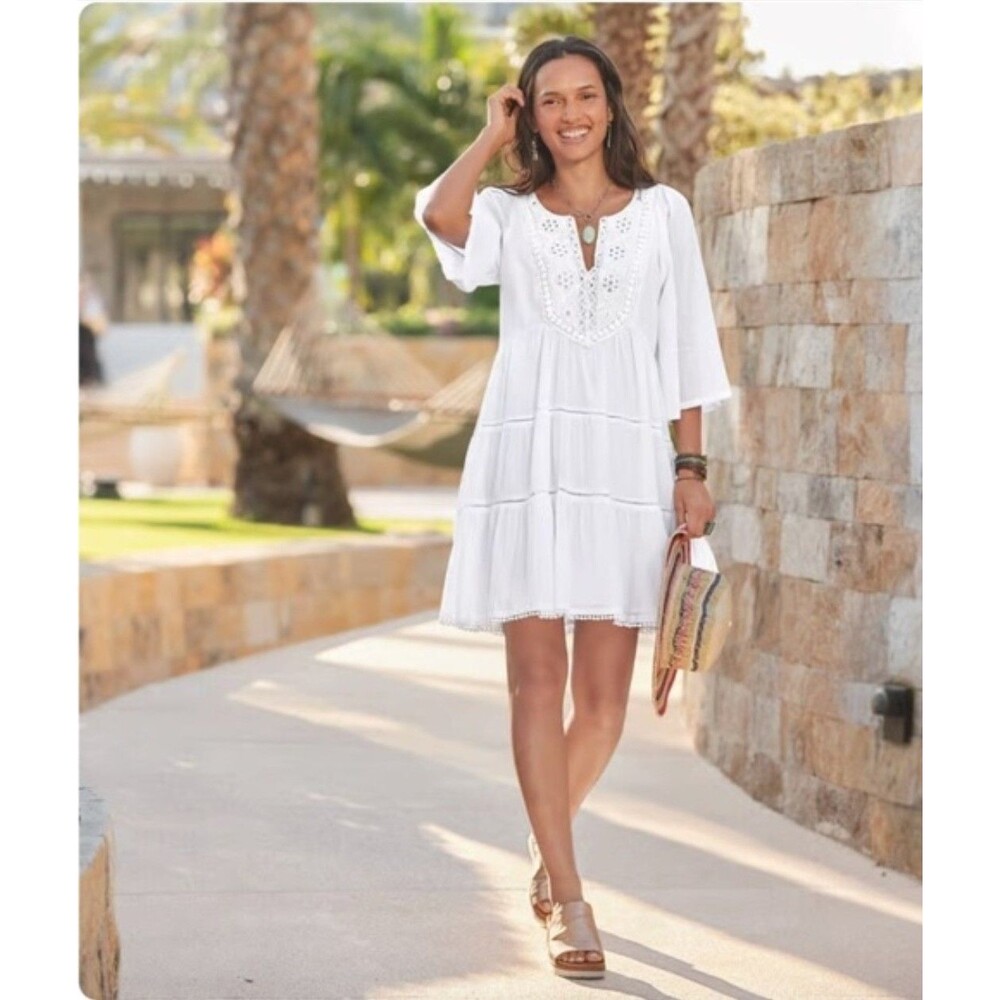 Sundance Women Dresses Size S/P White Embroidered Costal Beachy Classic A - Line